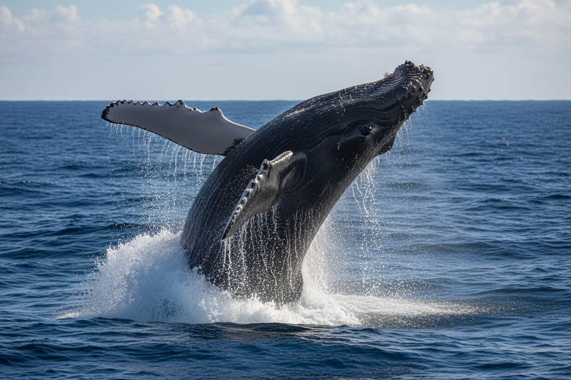 I require a genuine photograph of a whale breaching the surface of the sea.